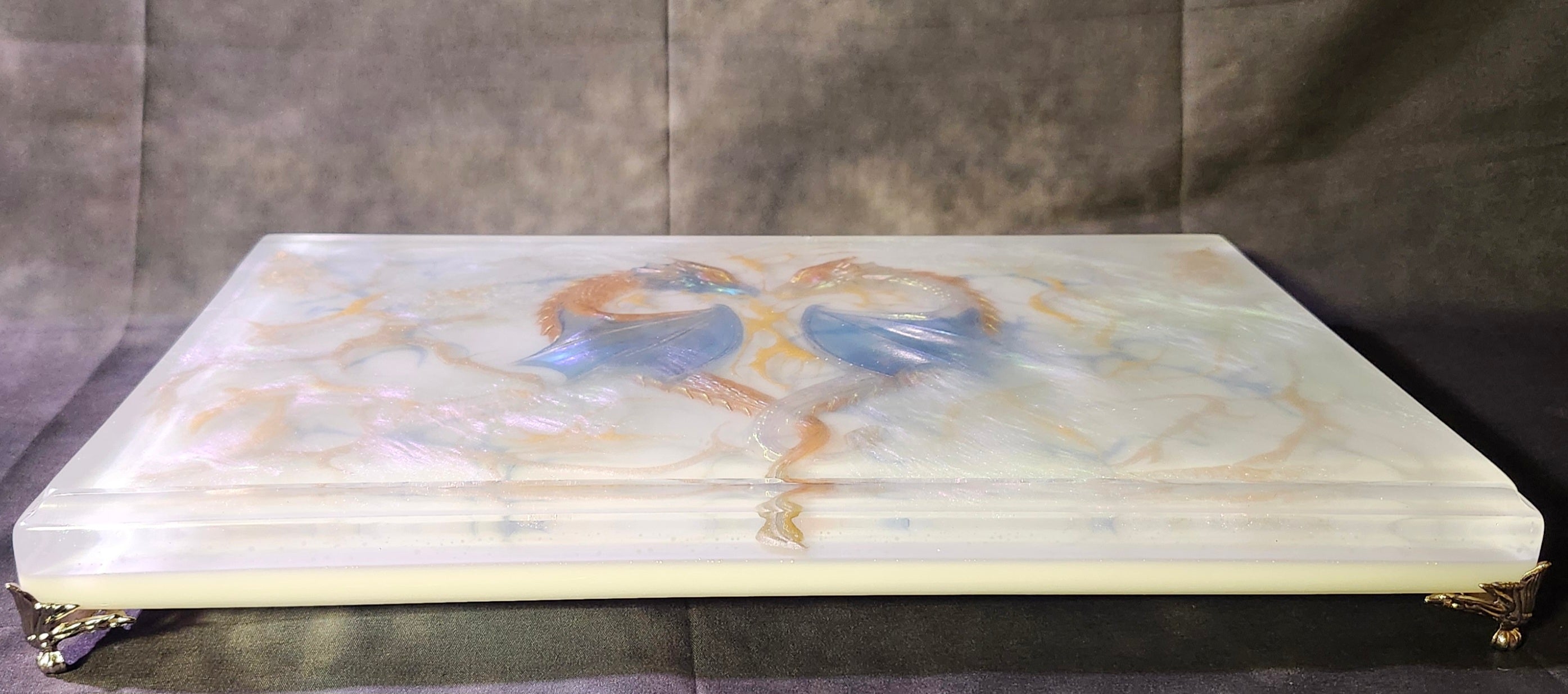 Azure and gold dragons, MTG playmat, fantasy tabletop board, and wall art