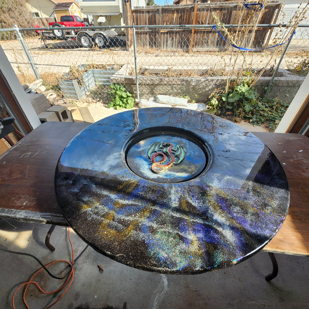 Galactic Dragon Hand-Crafted Cosmic Epoxy Pedestal Table
