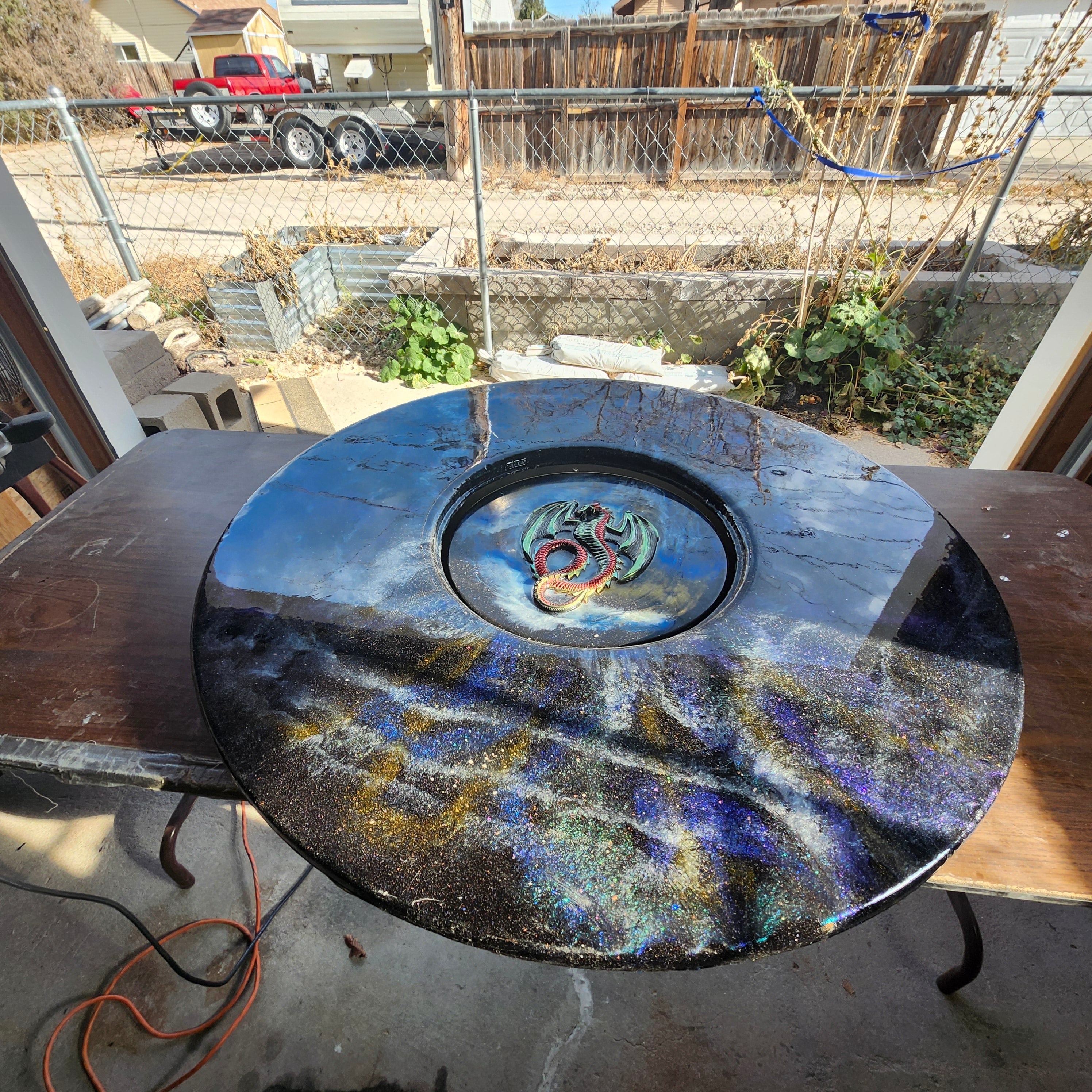 Galactic Dragon Hand-Crafted Cosmic Epoxy Pedestal Table