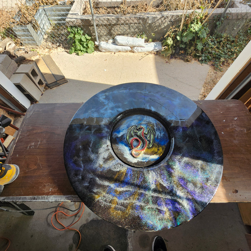 Galactic Dragon Hand-Crafted Cosmic Epoxy Pedestal Table