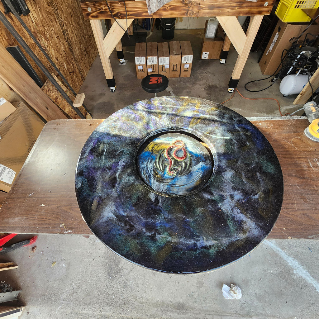 Galactic Dragon Hand-Crafted Cosmic Epoxy Pedestal Table
