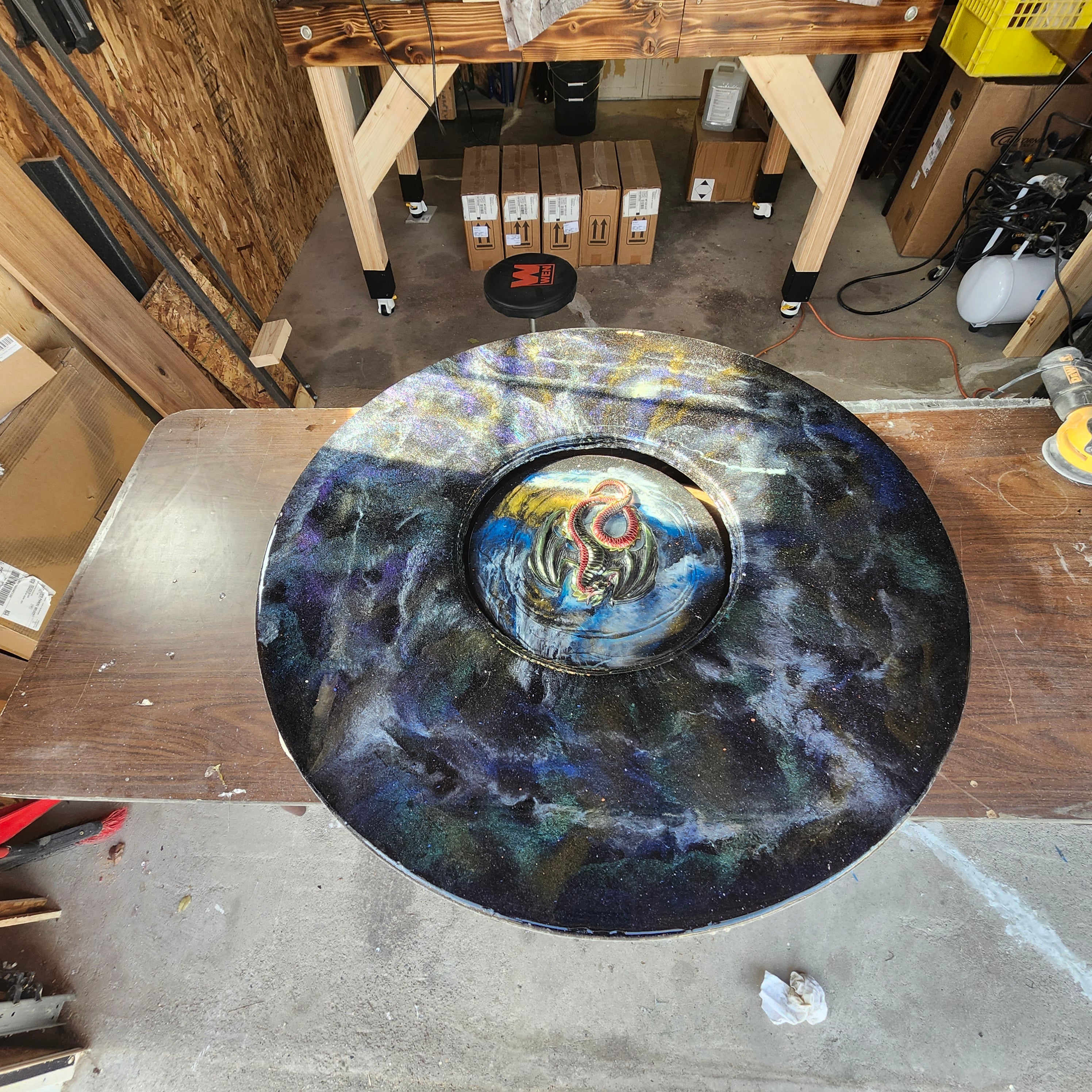 Galactic Dragon Hand-Crafted Cosmic Epoxy Pedestal Table