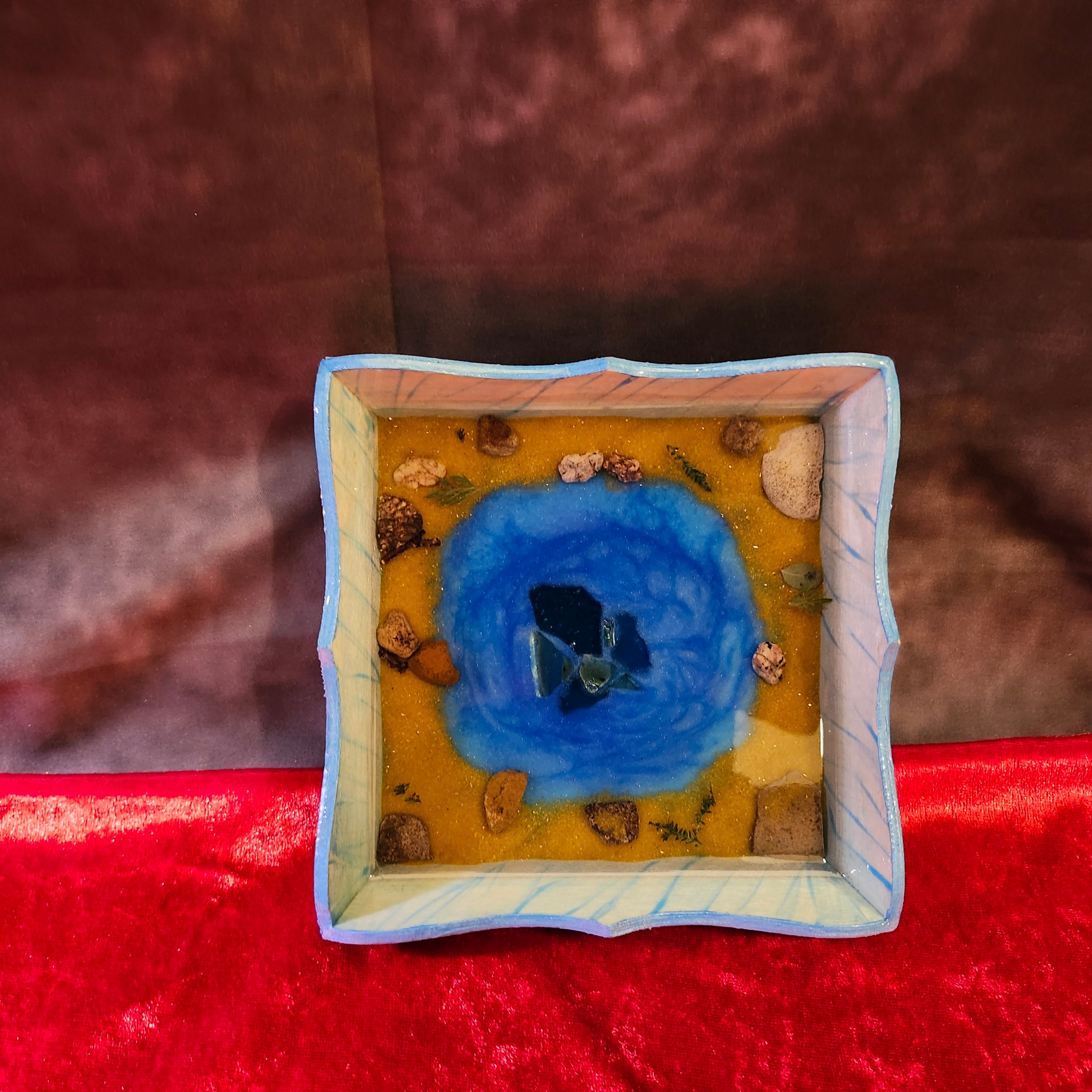 The Azure Oasis — Handcrafted Crystal Resin Dice Tray & Storage Case