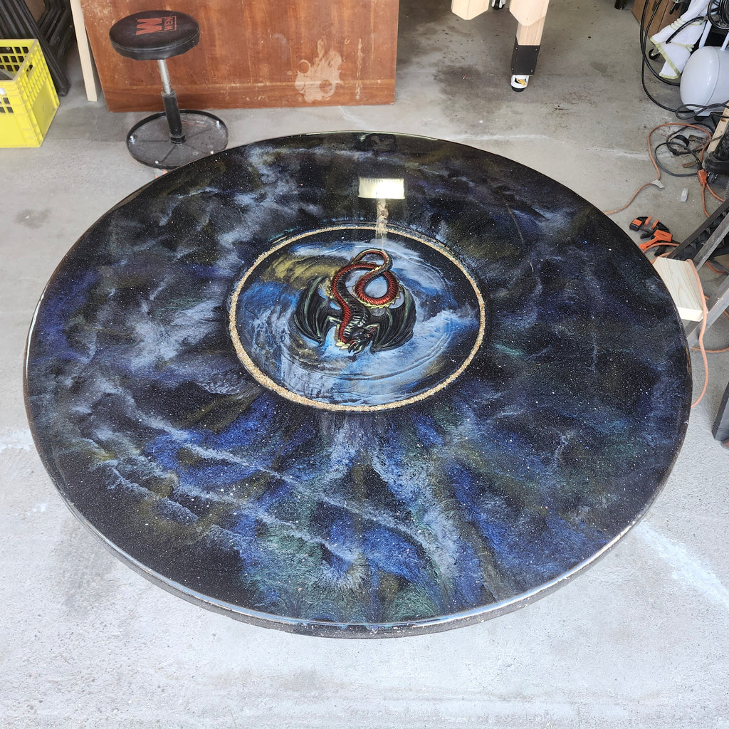 Galactic Dragon Hand-Crafted Cosmic Epoxy Pedestal Table