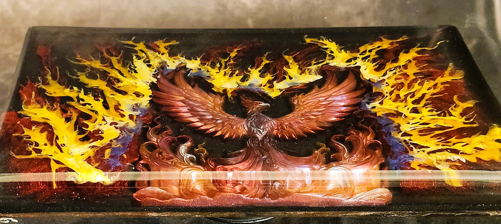 Immortal Flame — Luxury-Phoenix-Resin Art-Board with Metal Display Legs