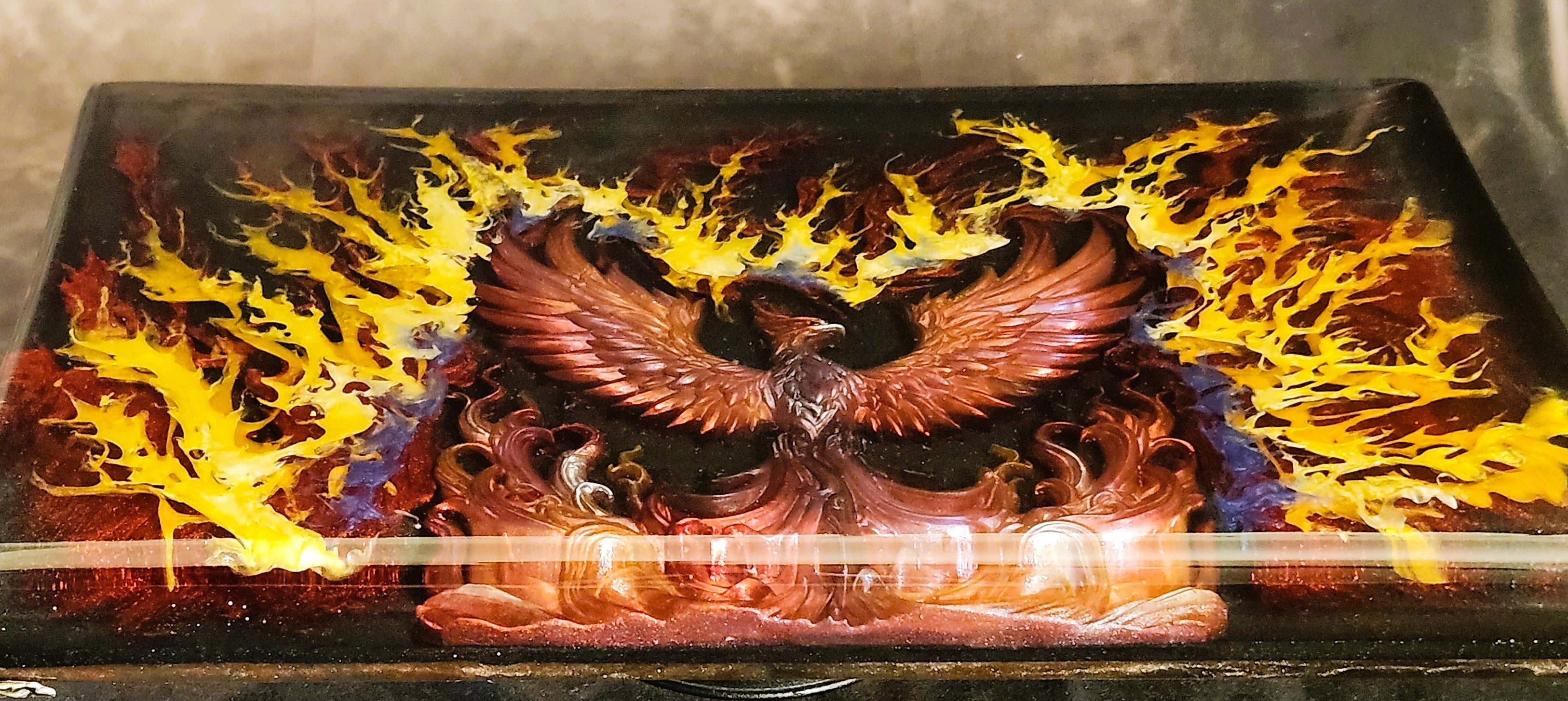 Immortal Flame — Luxury-Phoenix-Resin Art-Board with Metal Display Legs