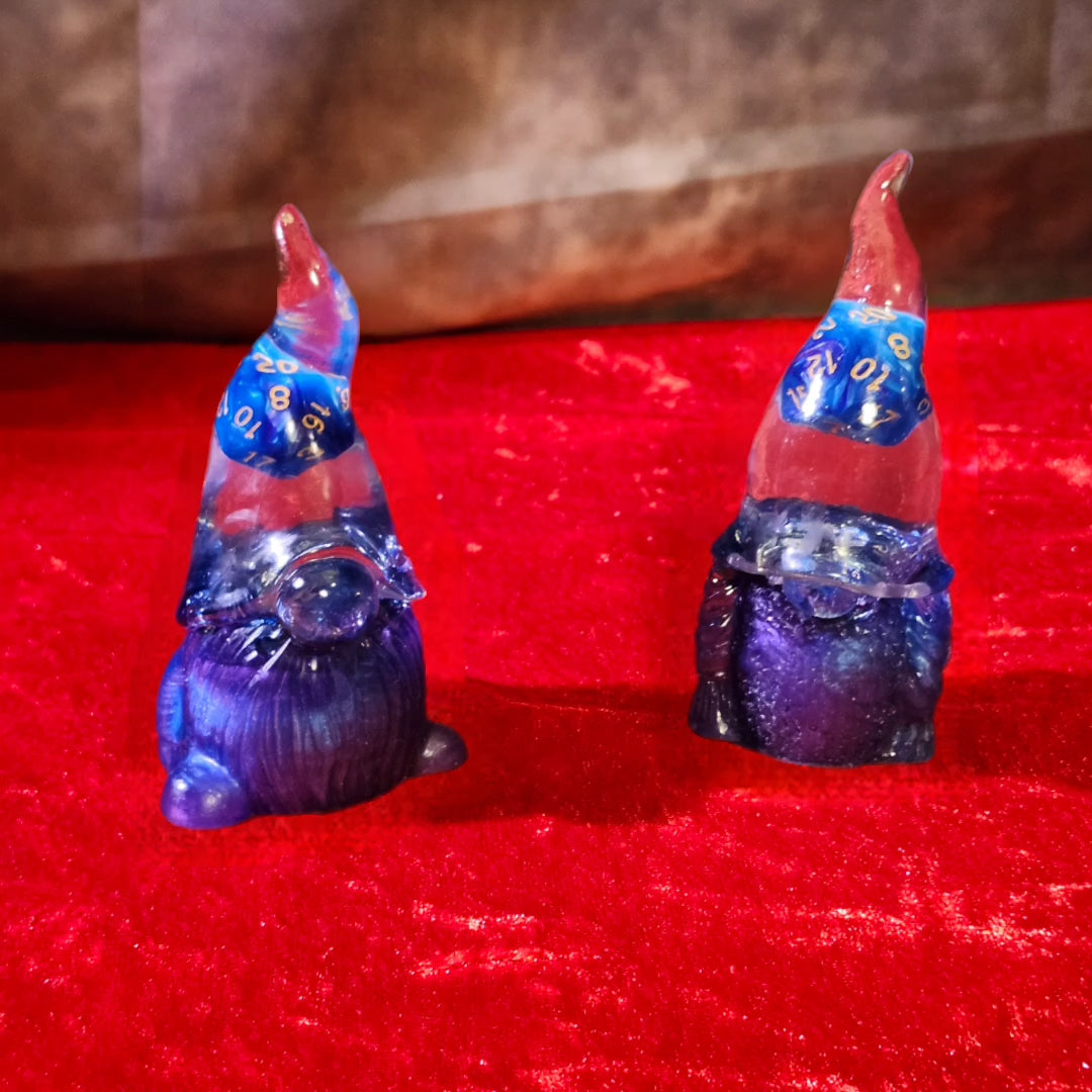 The Crit Guardians — Handcrafted Sapphire Blue D20 Resin Gnome Set